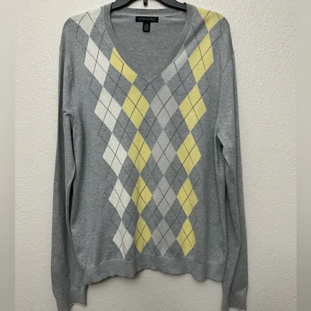 Banana Republic Silk Cotton Cashmere Argyle Sweater Size Medium